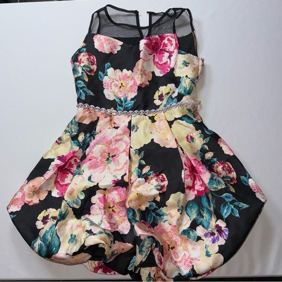 Speechless Other - Speechless Black Floral Bubble Dress with Sheer Detail